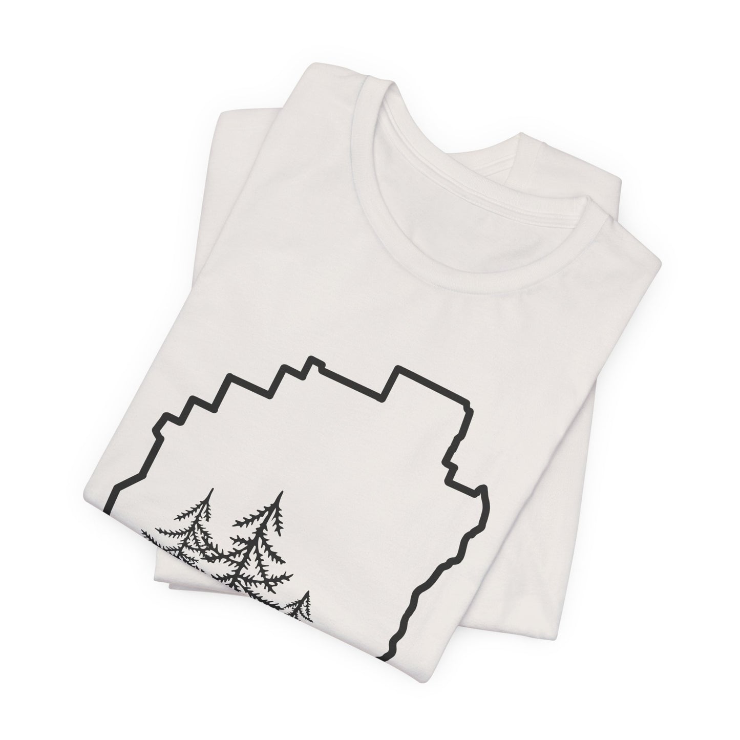 Adirondack Park Pine Tree T-Shirt – Large Front Design with Forest Silhouettes | Bella+Canvas Tee