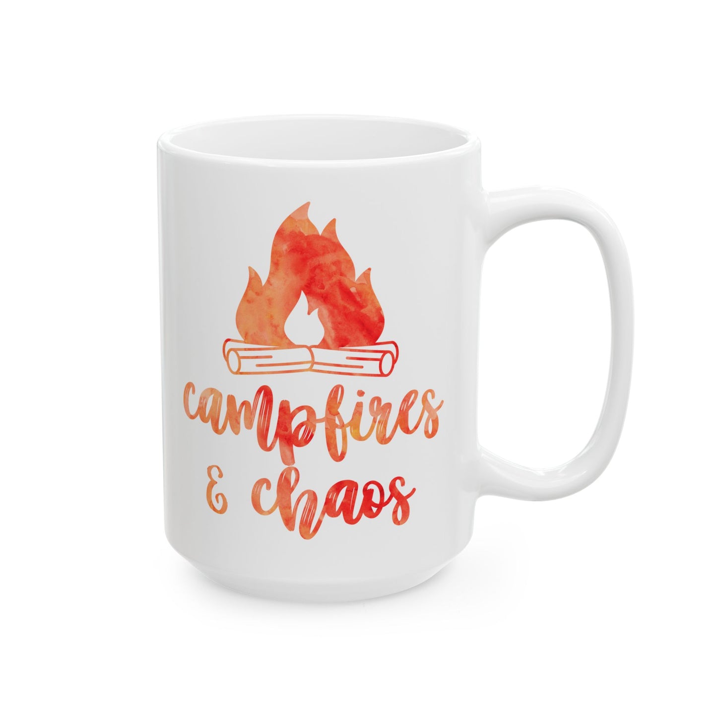 Campfires & Chaos Mug – Orange Red Watercolor Ceramic Mug (11 oz / 15 oz)