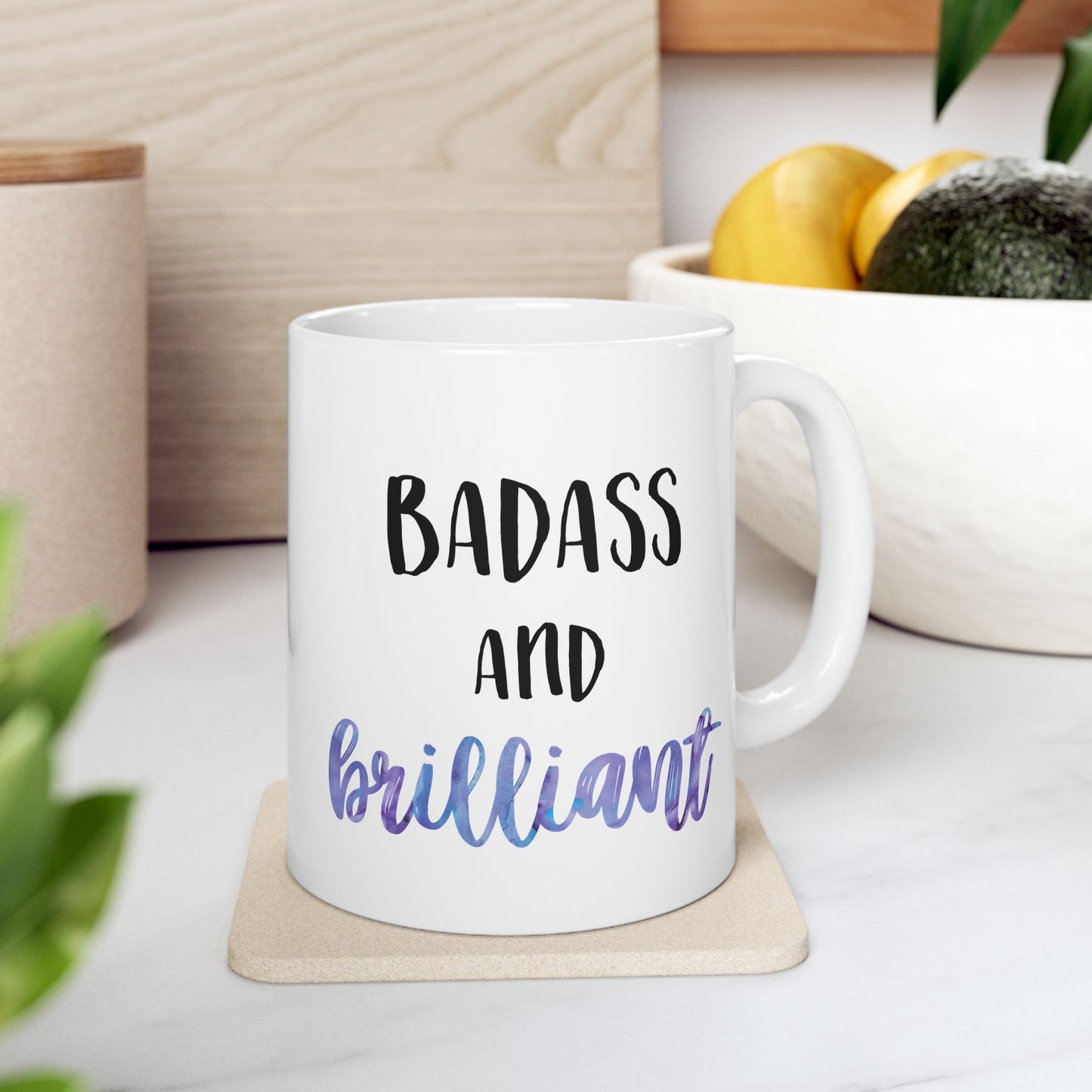 Badass & Brilliant Mug – Pink Watercolor Ceramic Mug (11 oz / 15 oz)