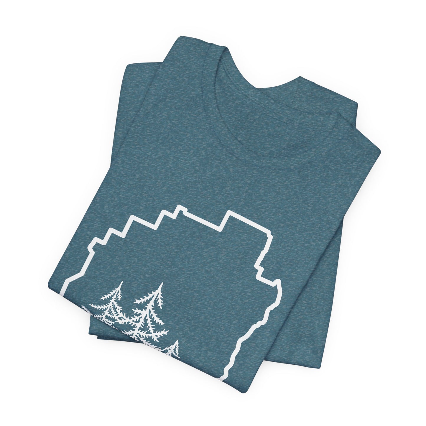 Adirondack Park Pine Tree T-Shirt – Large Front Design with Forest Silhouettes | Bella+Canvas Tee