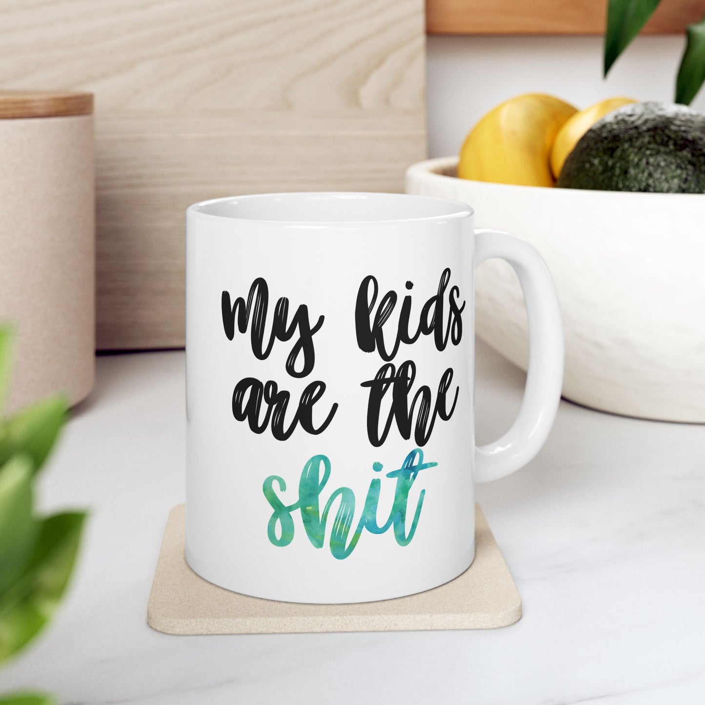 My Kids Are the Sh*t Mug – 11 oz / 15 oz - Gift for Mom - Funny Green Watercolor Ceramic Mug