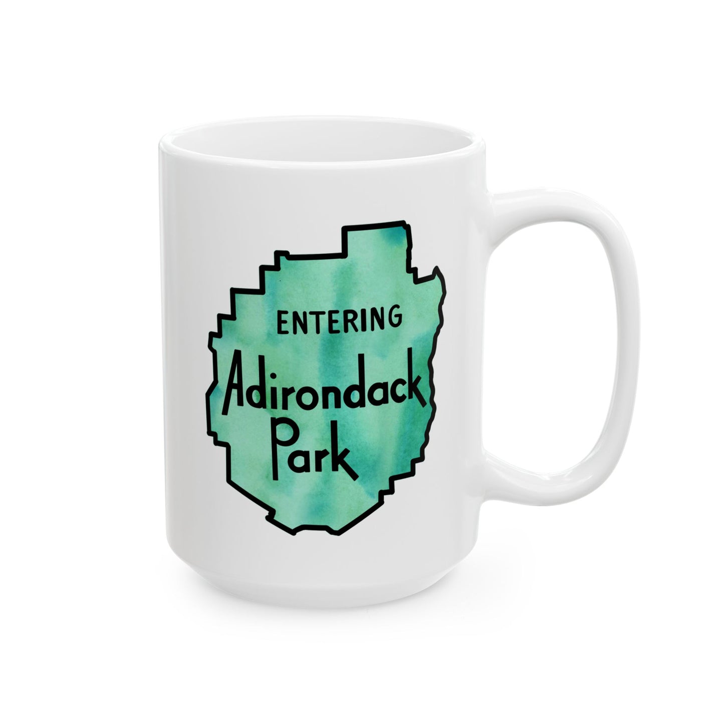 Entering Adirondack Park Mug – Watercolor Design with Iconic Park Sign (11 oz or 15 oz) - Green Watercolor