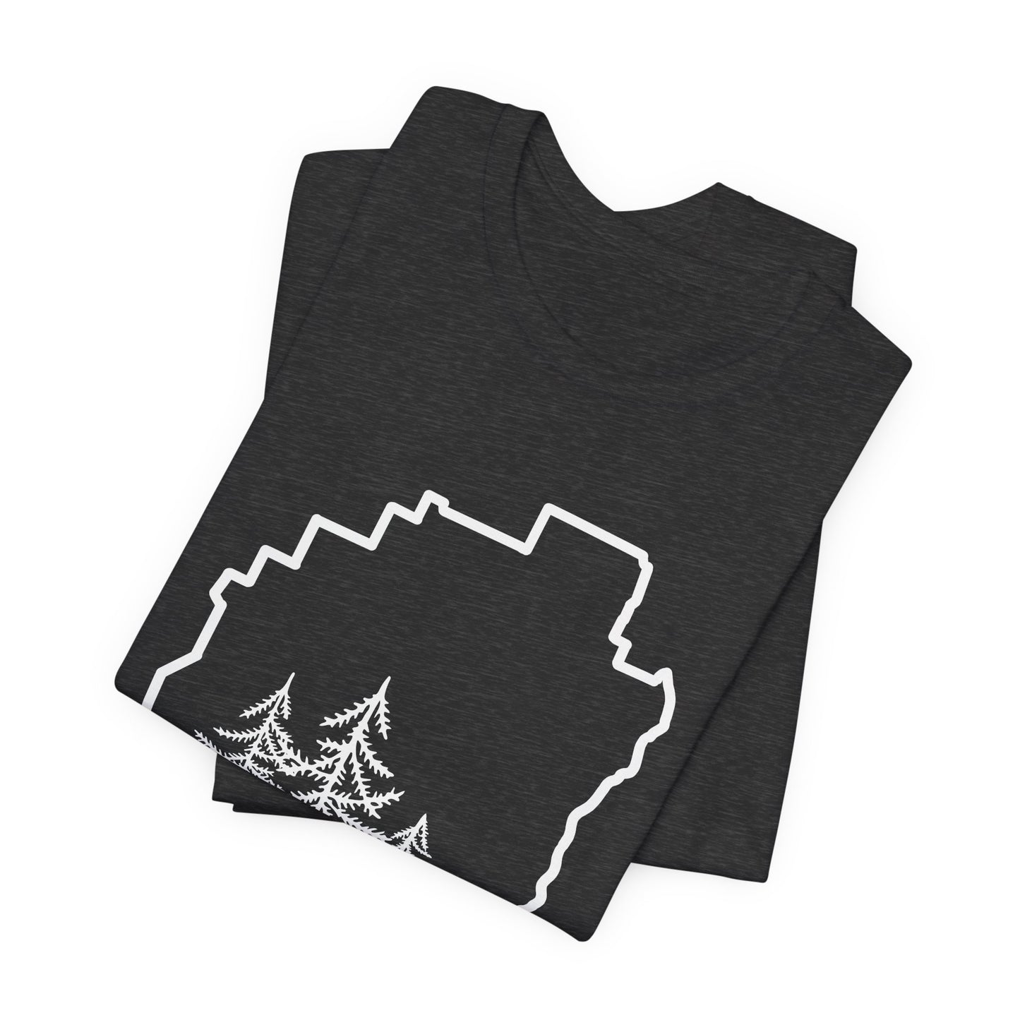 Adirondack Park Pine Tree T-Shirt – Large Front Design with Forest Silhouettes | Bella+Canvas Tee