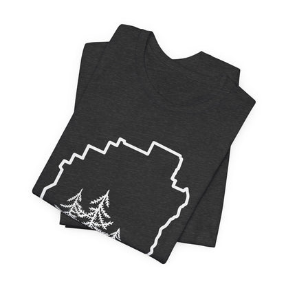 Adirondack Park Pine Tree T-Shirt – Large Front Design with Forest Silhouettes | Bella+Canvas Tee