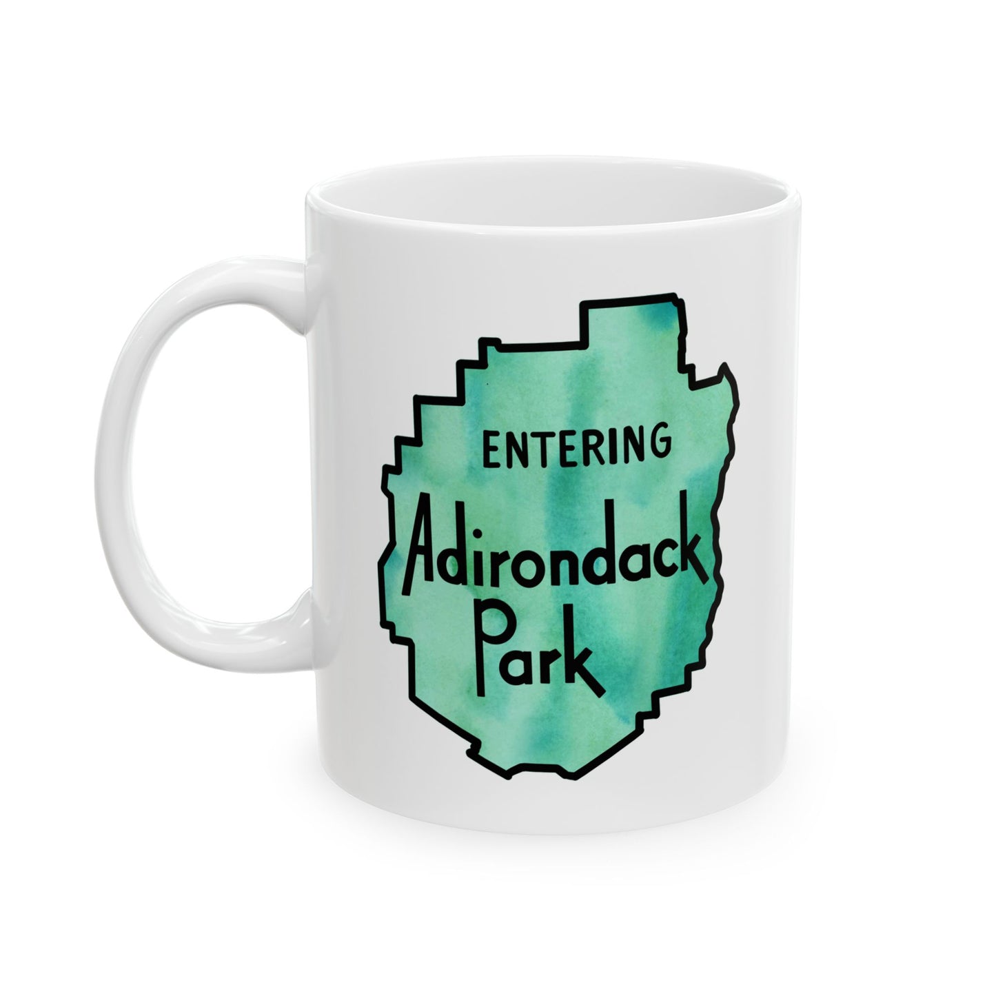 Entering Adirondack Park Mug – Watercolor Design with Iconic Park Sign (11 oz or 15 oz) - Green Watercolor