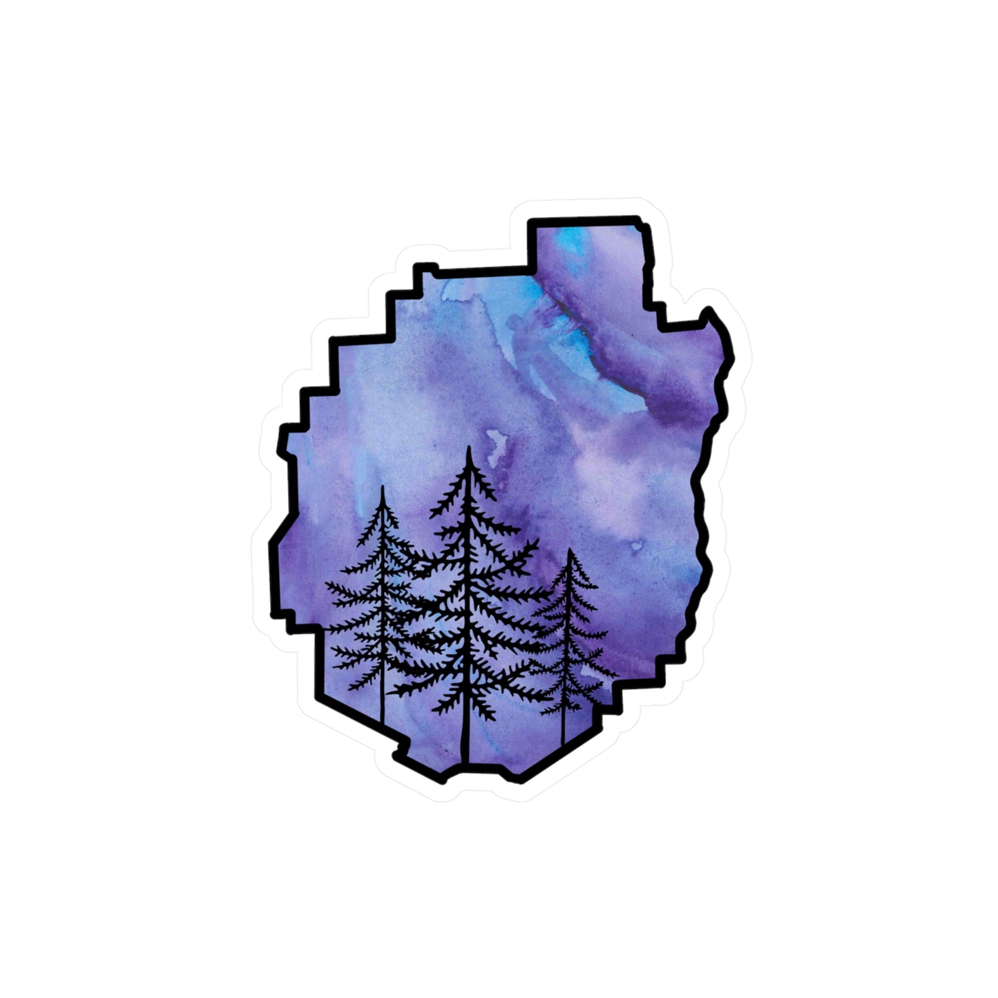Adirondack Park Pine Tree Silhouette Vinyl Sticker – Purple Watercolor – Car, Laptop Decal