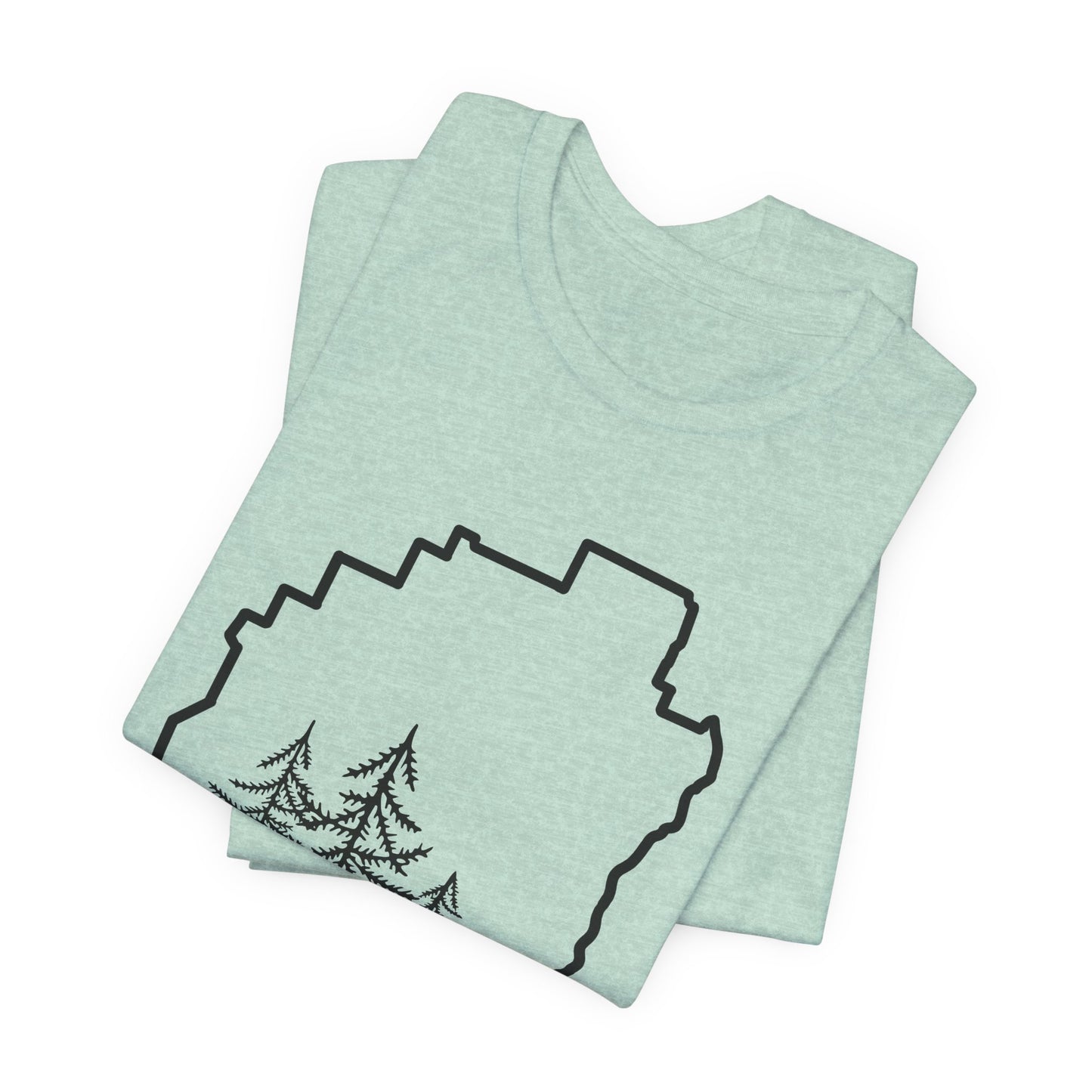 Adirondack Park Pine Tree T-Shirt – Large Front Design with Forest Silhouettes | Bella+Canvas Tee