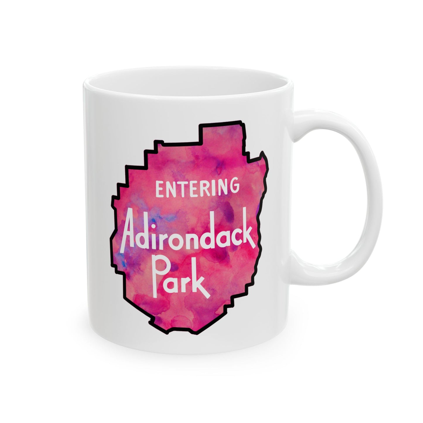 Entering Adirondack Park Mug – Watercolor Design with Iconic Park Sign (11 oz or 15 oz) - Pink Watercolor