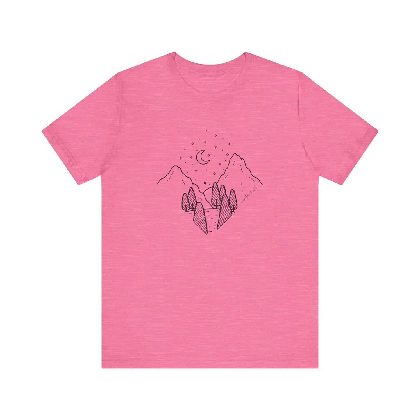 Minimalist Mountain & Moon T-Shirt – Line Art Nature Scene | Bella+Canvas Tee