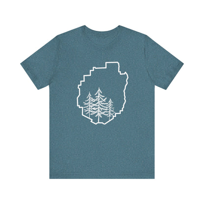 Adirondack Park Pine Tree T-Shirt – Large Front Design with Forest Silhouettes | Bella+Canvas Tee