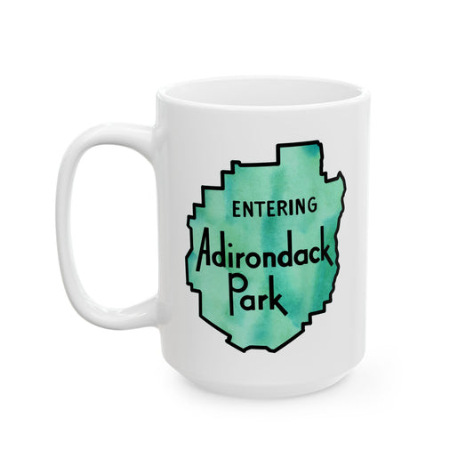 Entering Adirondack Park Mug – Watercolor Design with Iconic Park Sign (11 oz or 15 oz) - Green Watercolor