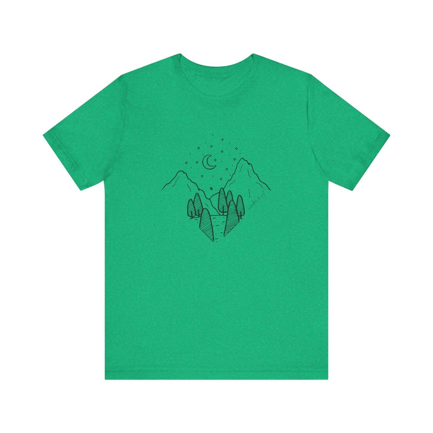Minimalist Mountain & Moon T-Shirt – Line Art Nature Scene | Bella+Canvas Tee