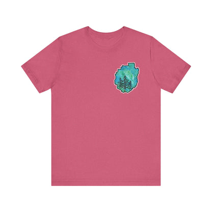 Adirondack Park Watercolor T-Shirt – Pine Tree Silhouette Design, Green Watercolor| Bella+Canvas Tee