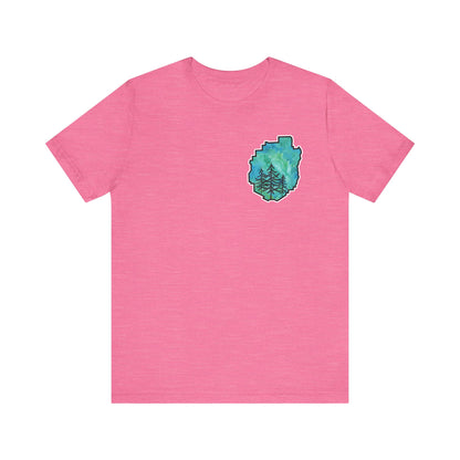 Adirondack Park Watercolor T-Shirt – Pine Tree Silhouette Design, Green Watercolor| Bella+Canvas Tee
