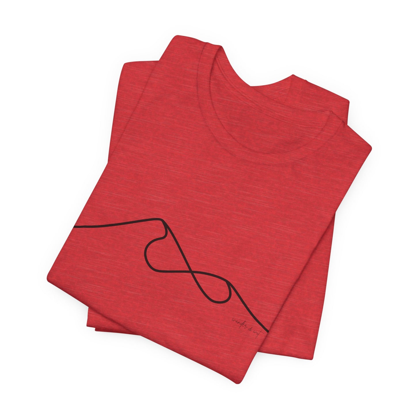 Wander and Wit Logo T-Shirt – Mountain Line Art with Infinity Symbol | “Embrace the Journey” Tee
