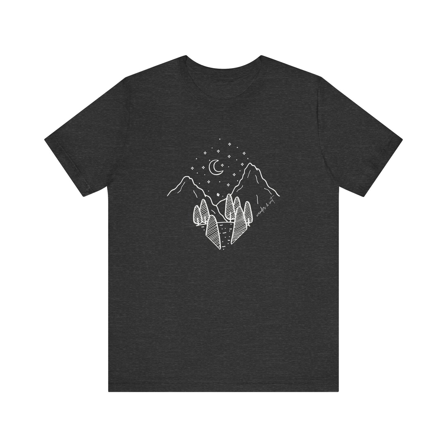 Minimalist Mountain & Moon T-Shirt – Line Art Nature Scene | Bella+Canvas Tee