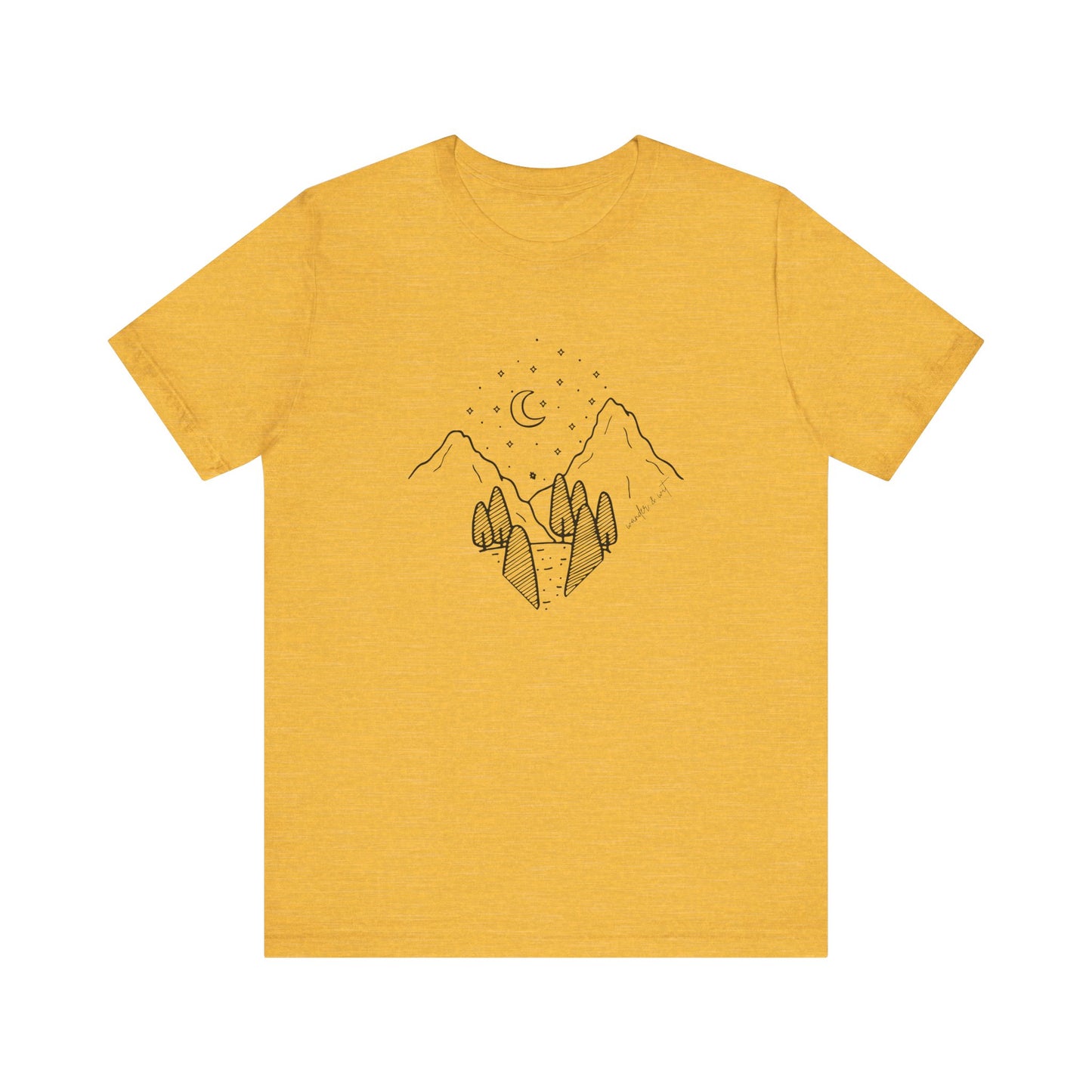 Minimalist Mountain & Moon T-Shirt – Line Art Nature Scene | Bella+Canvas Tee