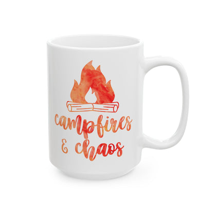 Campfires & Chaos Mug – Orange Red Watercolor Ceramic Mug (11 oz / 15 oz)