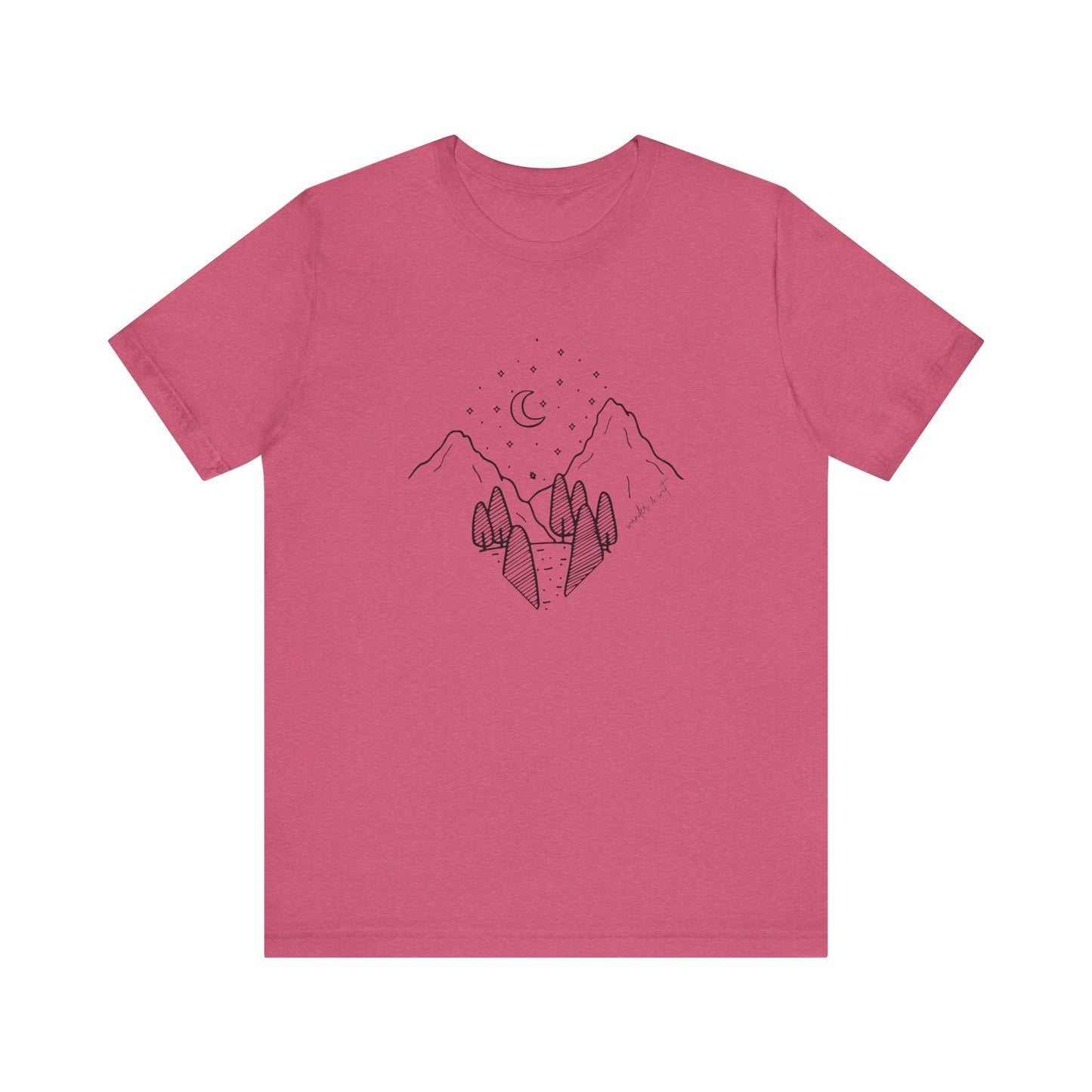 Minimalist Mountain & Moon T-Shirt – Line Art Nature Scene | Bella+Canvas Tee