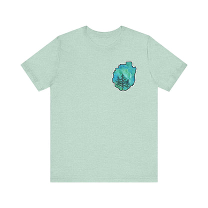 Adirondack Park Watercolor T-Shirt – Pine Tree Silhouette Design, Green Watercolor| Bella+Canvas Tee