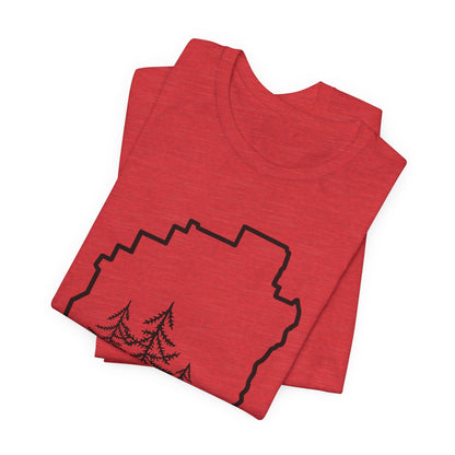 Adirondack Park Pine Tree T-Shirt – Large Front Design with Forest Silhouettes | Bella+Canvas Tee