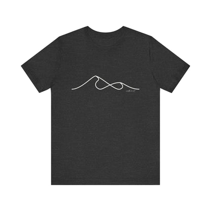 Wander and Wit Logo T-Shirt – Mountain Line Art with Infinity Symbol | “Embrace the Journey” Tee