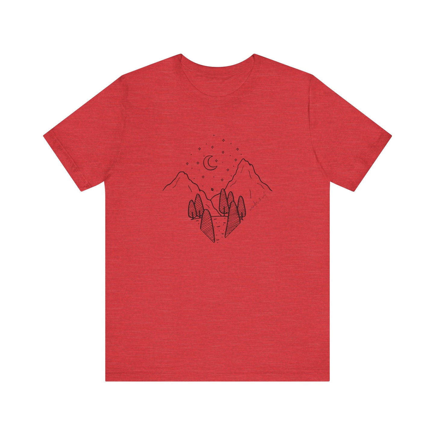 Minimalist Mountain & Moon T-Shirt – Line Art Nature Scene | Bella+Canvas Tee