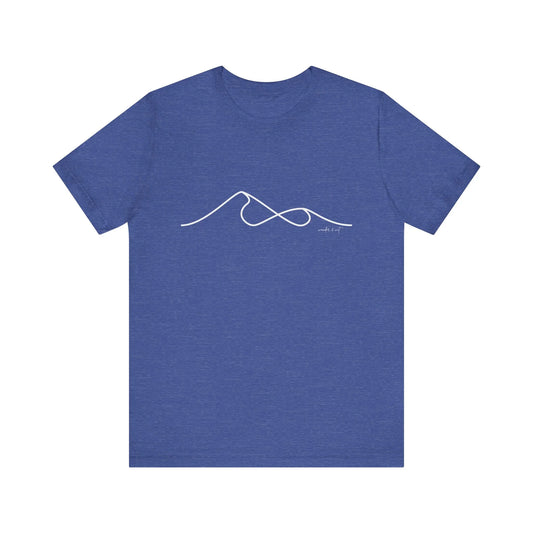 Wander and Wit Logo T-Shirt – Mountain Line Art with Infinity Symbol | “Embrace the Journey” Tee