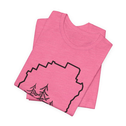 Adirondack Park Pine Tree T-Shirt – Large Front Design with Forest Silhouettes | Bella+Canvas Tee