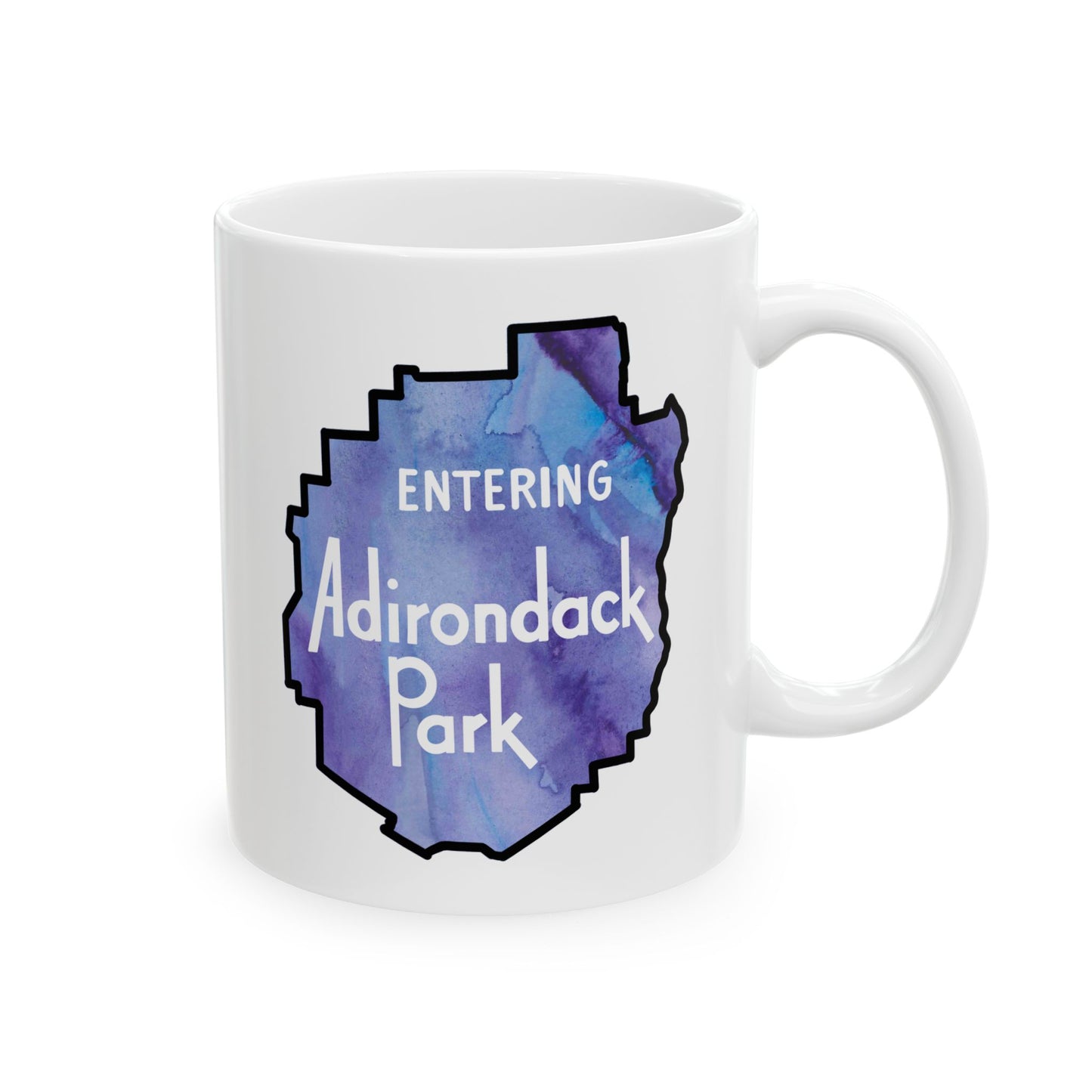 Entering Adirondack Park Mug – Watercolor Design with Iconic Park Sign (11 oz or 15 oz) - Purple Watercolor