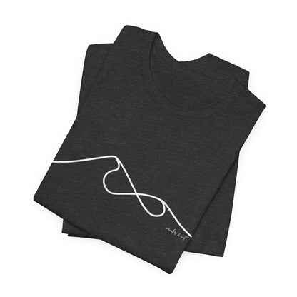 Wander and Wit Logo T-Shirt – Mountain Line Art with Infinity Symbol | “Embrace the Journey” Tee