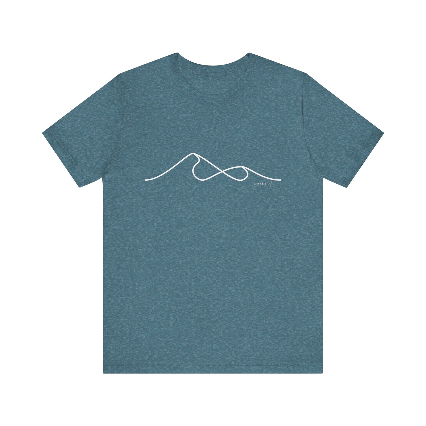 Wander and Wit Logo T-Shirt – Mountain Line Art with Infinity Symbol | “Embrace the Journey” Tee