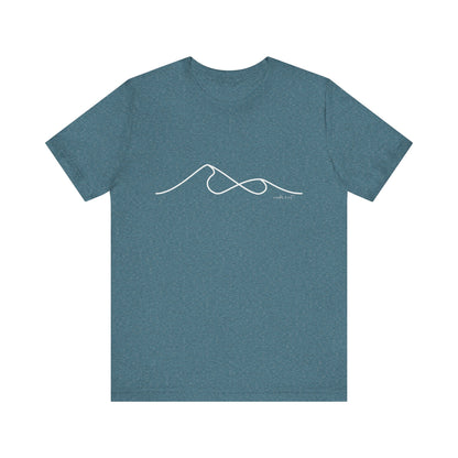Wander and Wit Logo T-Shirt – Mountain Line Art with Infinity Symbol | “Embrace the Journey” Tee