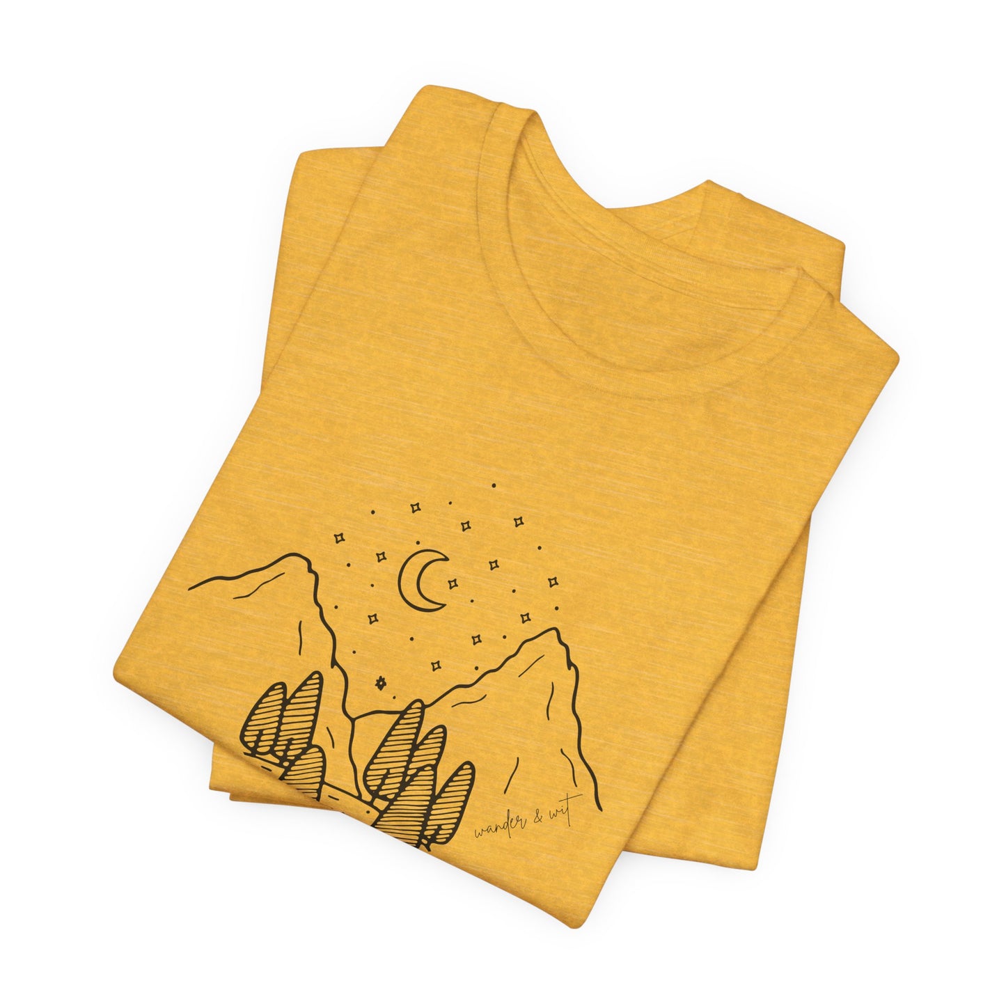 Minimalist Mountain & Moon T-Shirt – Line Art Nature Scene | Bella+Canvas Tee