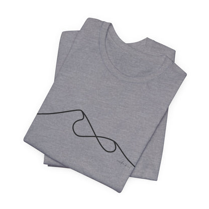 Wander and Wit Logo T-Shirt – Mountain Line Art with Infinity Symbol | “Embrace the Journey” Tee