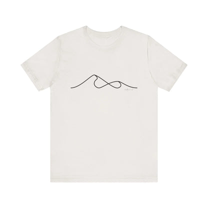 Wander and Wit Logo T-Shirt – Mountain Line Art with Infinity Symbol | “Embrace the Journey” Tee