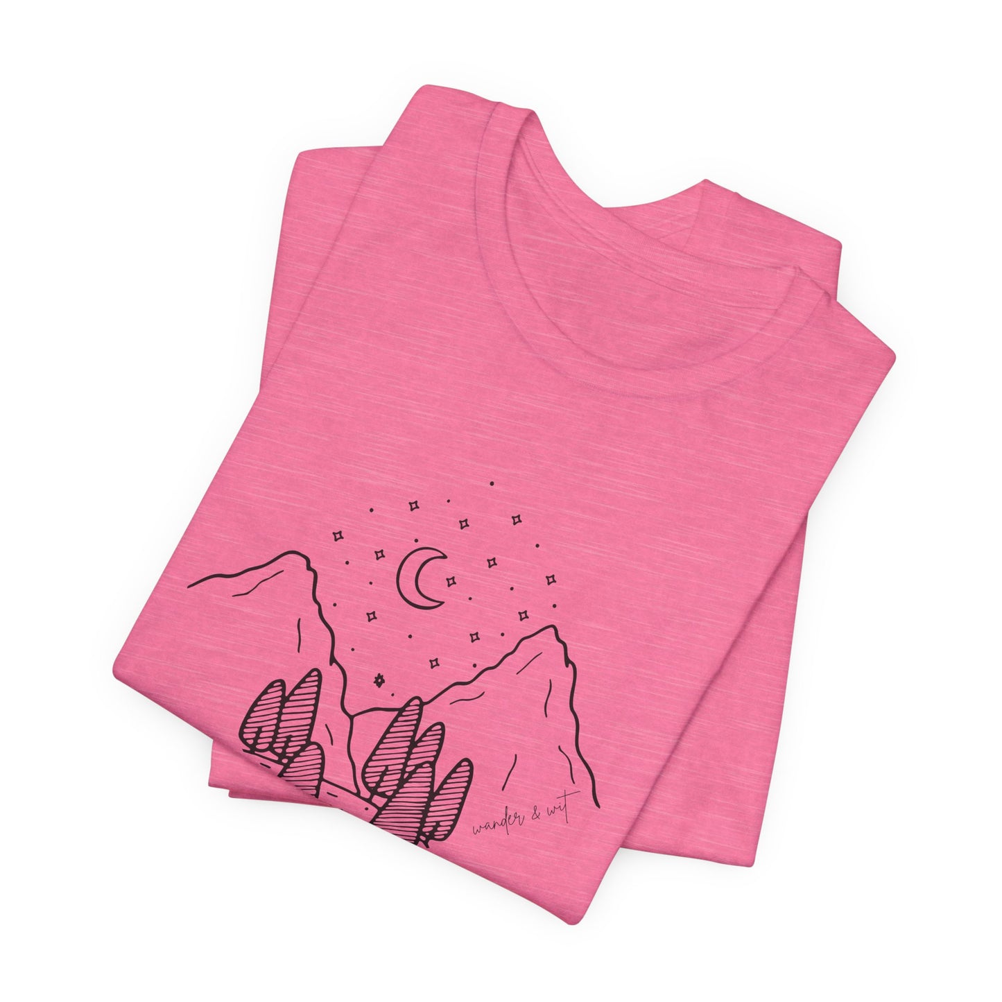 Minimalist Mountain & Moon T-Shirt – Line Art Nature Scene | Bella+Canvas Tee