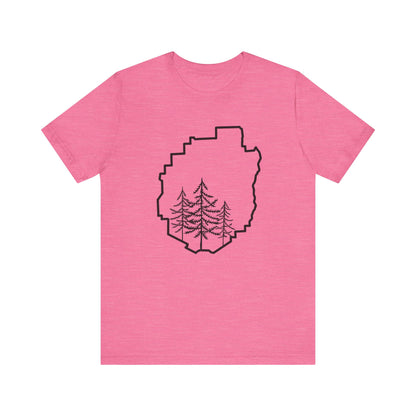 Adirondack Park Pine Tree T-Shirt – Large Front Design with Forest Silhouettes | Bella+Canvas Tee