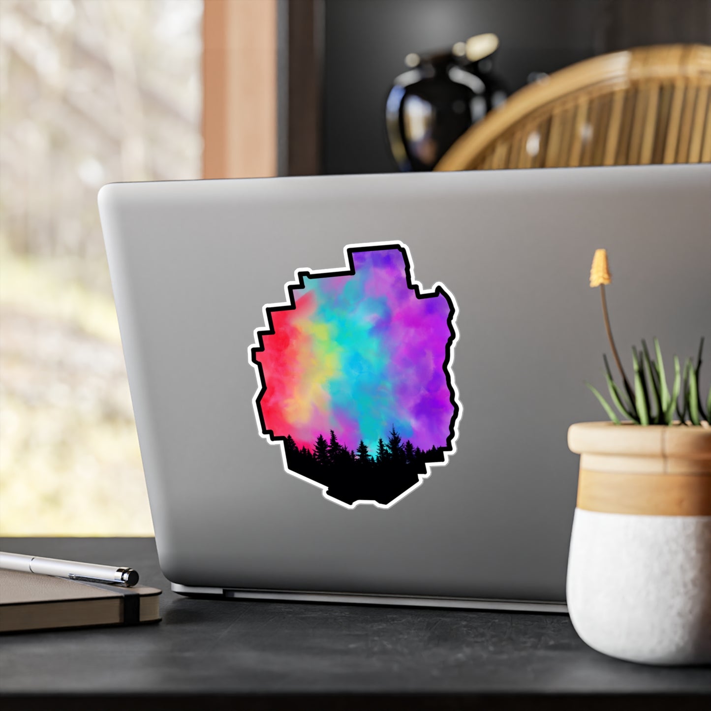 Adirondack Park Pine Tree Silhouette Vinyl Sticker – Hiking Pride – Car, Laptop Decal