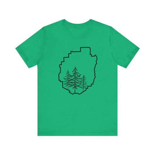 Adirondack Park Pine Tree T-Shirt – Large Front Design with Forest Silhouettes | Bella+Canvas Tee
