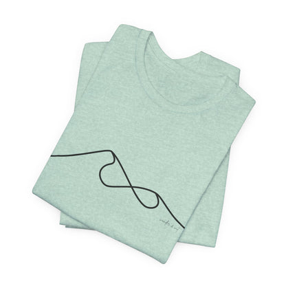 Wander and Wit Logo T-Shirt – Mountain Line Art with Infinity Symbol | “Embrace the Journey” Tee