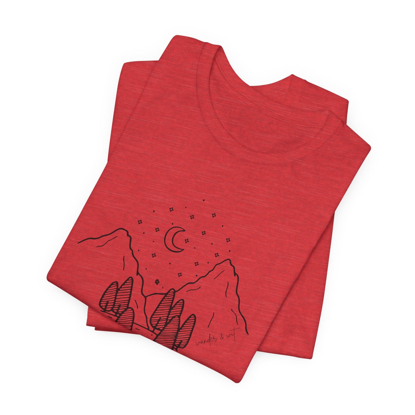 Minimalist Mountain & Moon T-Shirt – Line Art Nature Scene | Bella+Canvas Tee