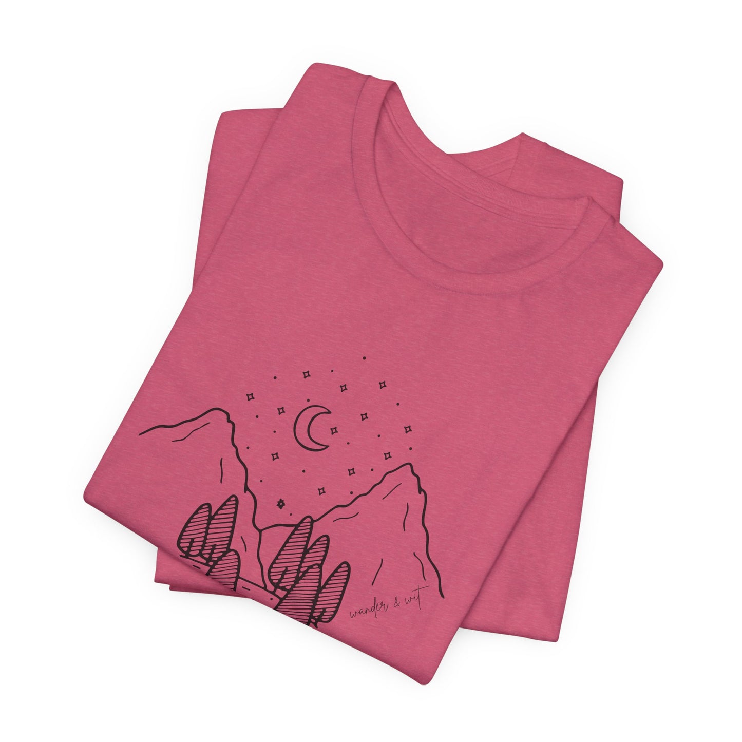 Minimalist Mountain & Moon T-Shirt – Line Art Nature Scene | Bella+Canvas Tee