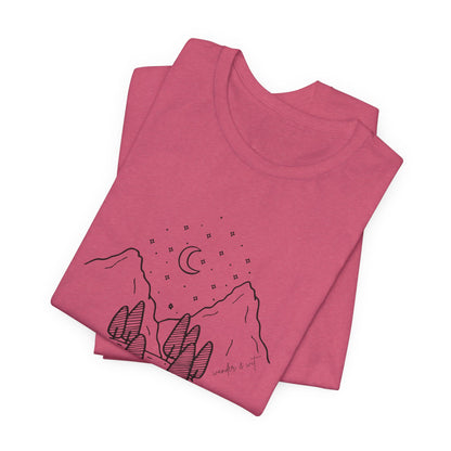 Minimalist Mountain & Moon T-Shirt – Line Art Nature Scene | Bella+Canvas Tee