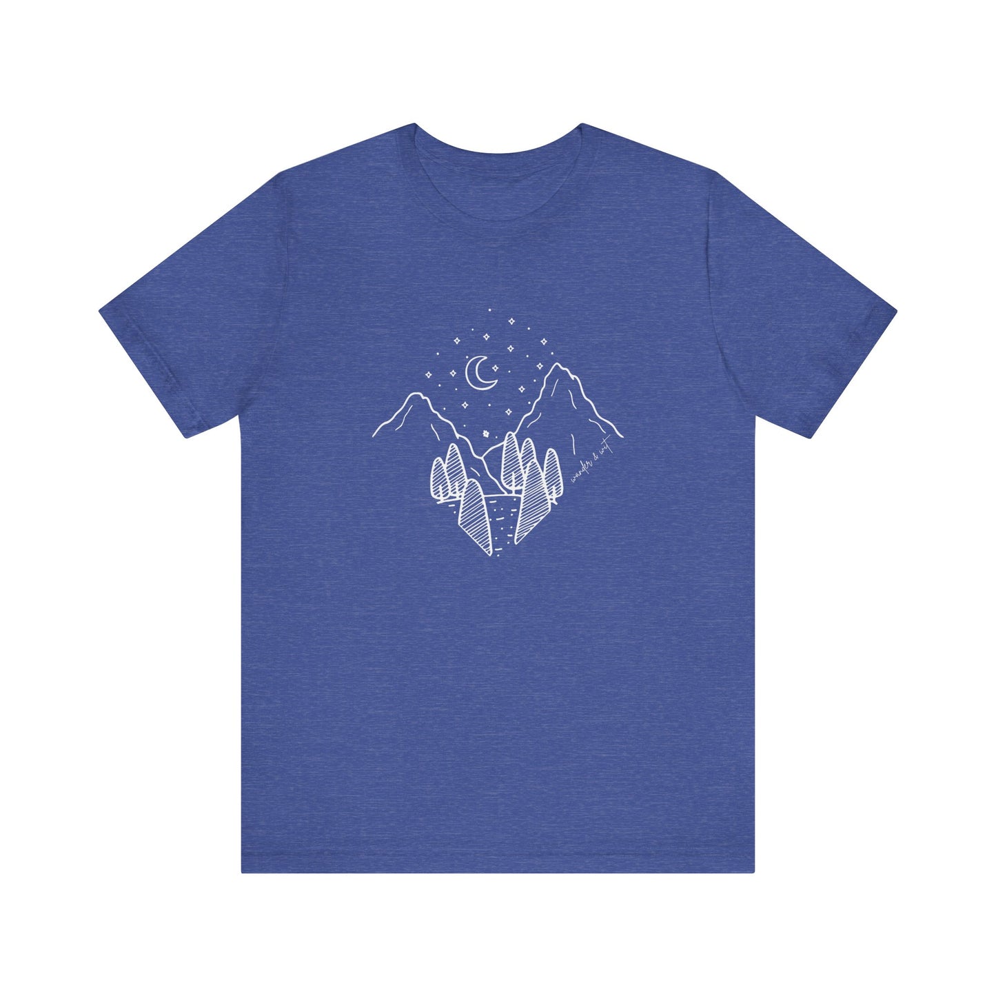 Minimalist Mountain & Moon T-Shirt – Line Art Nature Scene | Bella+Canvas Tee