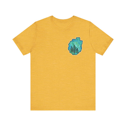 Adirondack Park Watercolor T-Shirt – Pine Tree Silhouette Design, Green Watercolor| Bella+Canvas Tee