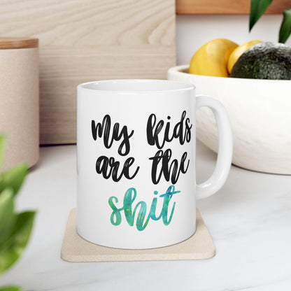 My Kids Are the Sh*t Mug – 11 oz / 15 oz - Gift for Mom - Funny Green Watercolor Ceramic Mug