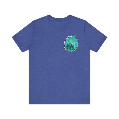 Adirondack Park Watercolor T-Shirt – Pine Tree Silhouette Design, Green Watercolor| Bella+Canvas Tee