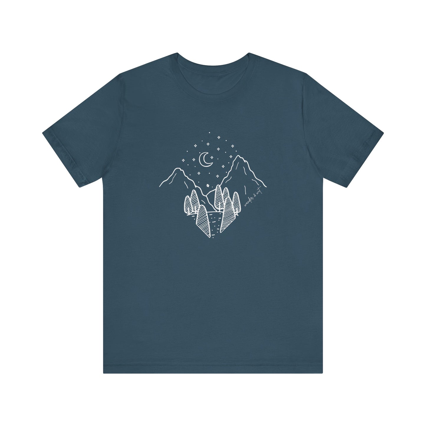 Minimalist Mountain & Moon T-Shirt – Line Art Nature Scene | Bella+Canvas Tee