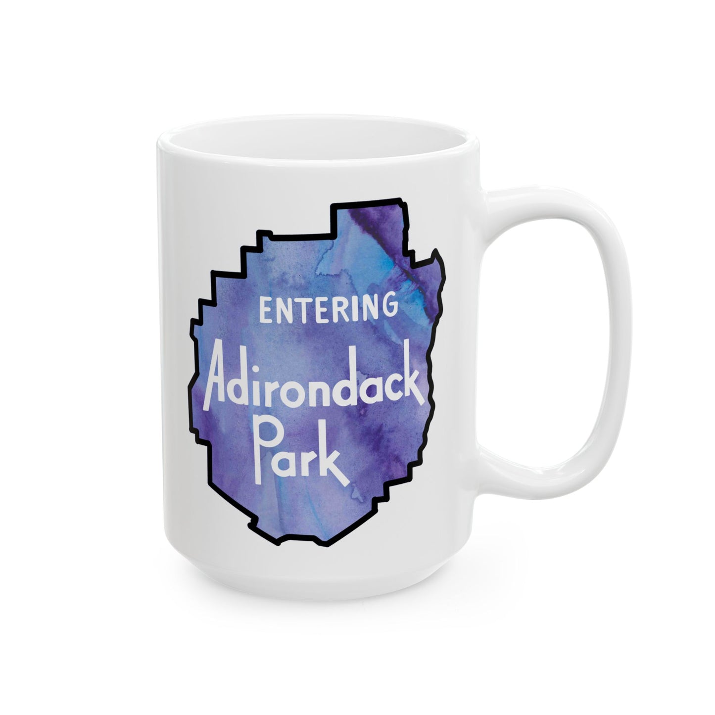 Entering Adirondack Park Mug – Watercolor Design with Iconic Park Sign (11 oz or 15 oz) - Purple Watercolor